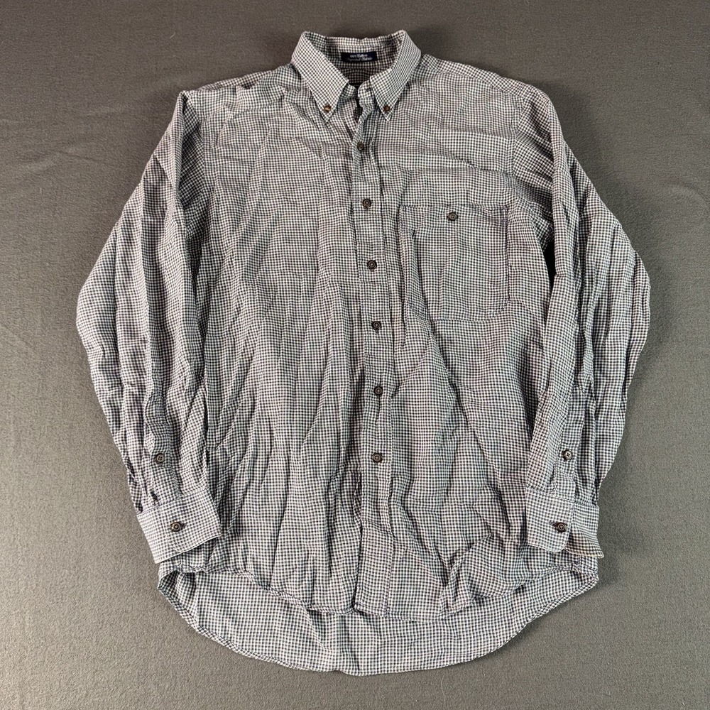 Vintage Burberrys London Button Down Shirt Mens Medium Navy Check Plaid USA